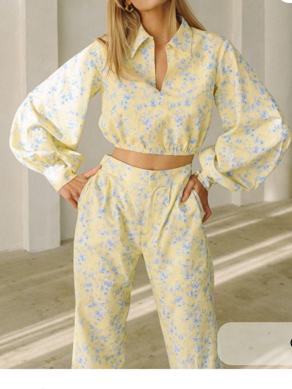 Yellow Floral Straight-Leg Pants by